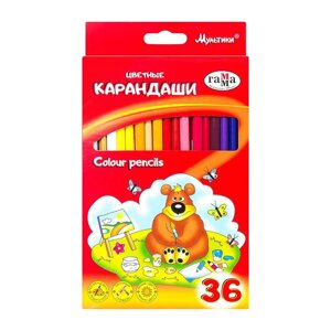 Цветные карандаши "Мультики", 36 цветов,30%