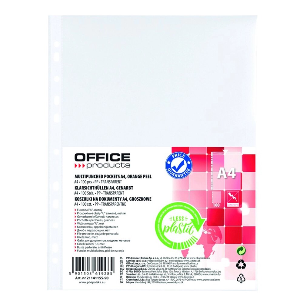 Файл (папка-карман) "Office products", A4, 100 шт, 30 мкм, прозрачный от компании «Офистон маркет» - фото 1