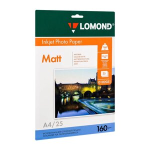Фотобумага матовая для струйной фотопечати "Lomond", A4, 25 листов, 160 г/м2