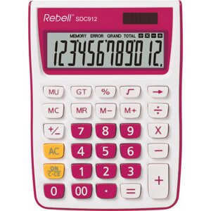 Калькулятор настольный "Rebell- SDC912-PK", бело-розовый