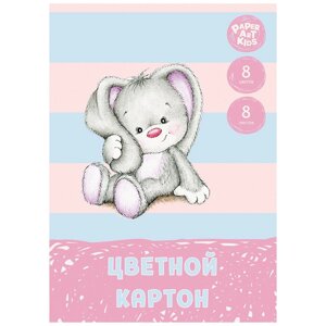 Картон цветной "Зайка", А4, 8 цветов, 8 листов