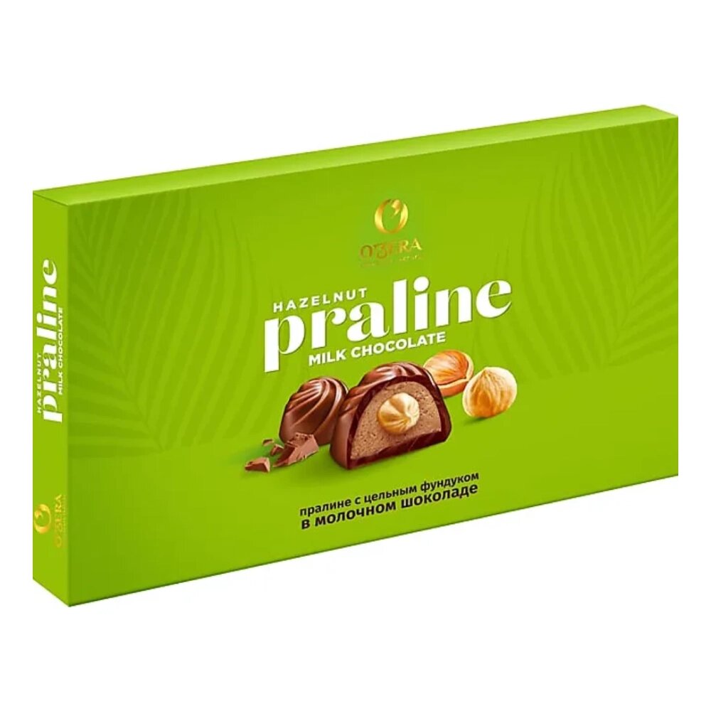 Конфеты шоколадные "O`Zera Praline Hazelnut", с ореховой начинкой и цельным фундуком, в молочном шоколаде, 190 г от компании «Офистон маркет» - фото 1