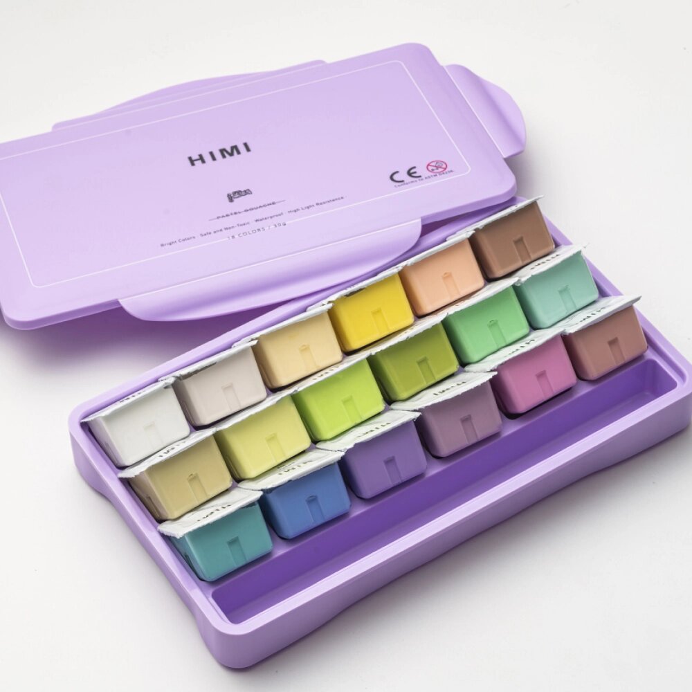 Краски гуашевые "Himi Jelly Cup. Pastel colors", 18 цветов, кювета, фиолетовый футляр от компании «Офистон маркет» - фото 1