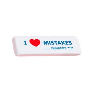 Ластик Milan "I love mistakes", 14x4,4 см, белый