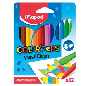 Мелки восковые Maped "Crayon PlastiClean", 12 цветов, ассорти