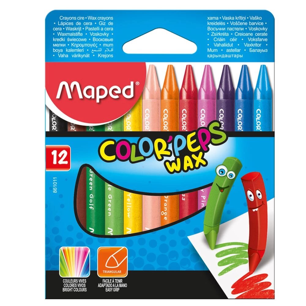 Мелки восковые Maped "Wax Crayons", 12 цветов, ассорти от компании «Офистон маркет» - фото 1