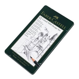 Набор карандашей чернографитных "Castell 9000", 4B-6H, 12 шт., в металлической коробке