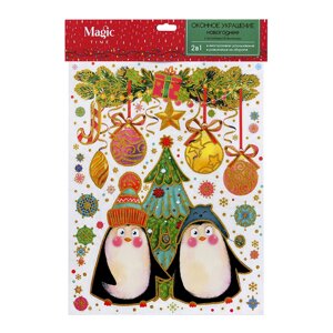 Наклейка декоративная на стекло "Дружные пингвины"