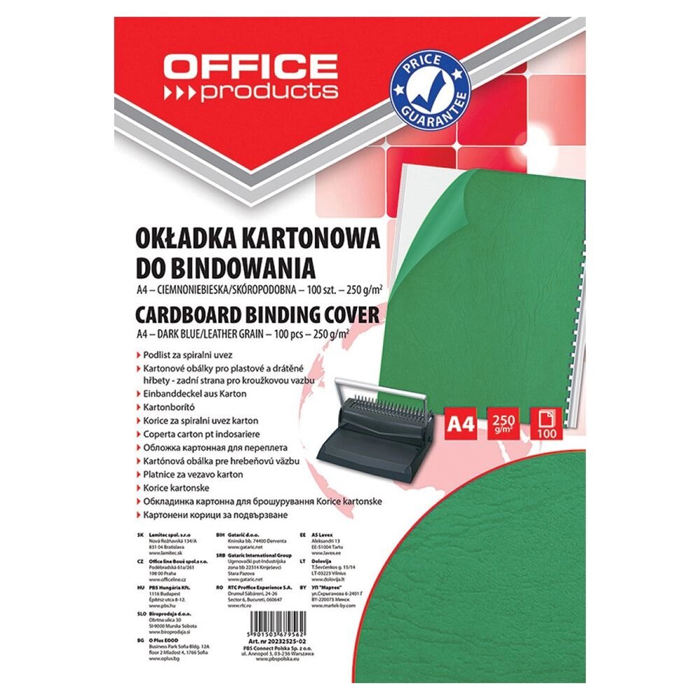 Обложка для переплета "Office Products", A4, картон с тиснением под кожу, 250 г/м2, 100 шт., зеленый от компании «Офистон маркет» - фото 1