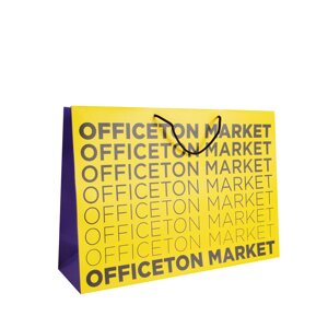 Пакет бумажный "Офистон Маркет", 30x20x8 cм, желтый, фиолетовый