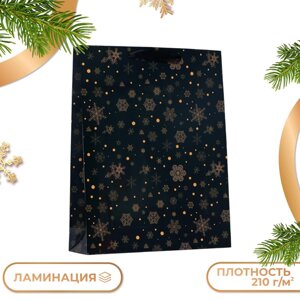 Пакет бумажный подарочный 33*42*10 см "Снежинки", черный