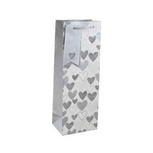Пакет бумажный подарочный для бутылки "Silver heart", 12.7x9x35.5 см, разноцветный