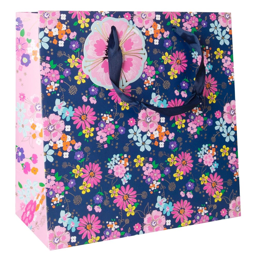 Пакет бумажный подарочный "Navy floral", 33x16.5x33 см, разноцветный от компании «Офистон маркет» - фото 1