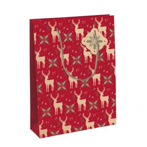 Пакет бумажный подарочный "Xmas Deers", 26.5x14x33 см, разноцветный