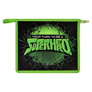 Папка для тетрадей на молнии "Супергерой", А5, пластик, зеленый