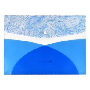 Папка-конверт на кнопке "Голубые листья", А4, голубой