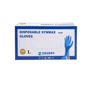 Перчатки виниловые Zaubex Synmax, одноразовые, р-р L, 100 шт/уп, голубой