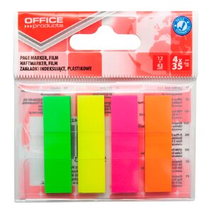 Закладки клейкие "Office products", 12x43 мм, 140 шт, ассорти неон