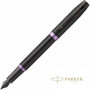 Ручка перьевая Parker "IM Vibrant Rings F315", M, черный, фиолетовый, патрон синий в Минске от компании «Офистон маркет»