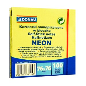 Бумага для заметок "Donau", 76x76 мм, 100 листов, желтый неон в Минске от компании «Офистон маркет»