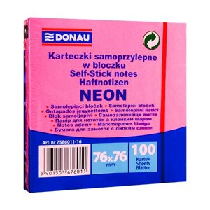 Бумага для заметок "Donau", 76x76 мм, 100 листов, розовый неон в Минске от компании «Офистон маркет»