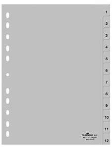 Разделитель "Durable", A4, 12 делений, серый