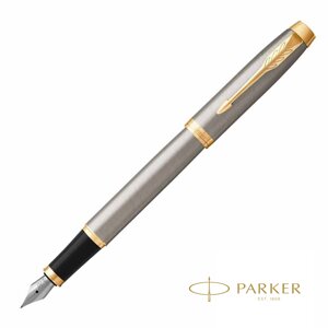 Ручка перьевая "Parker IM Brushed Metal GT", F, серебристый, золотистый, патрон черный