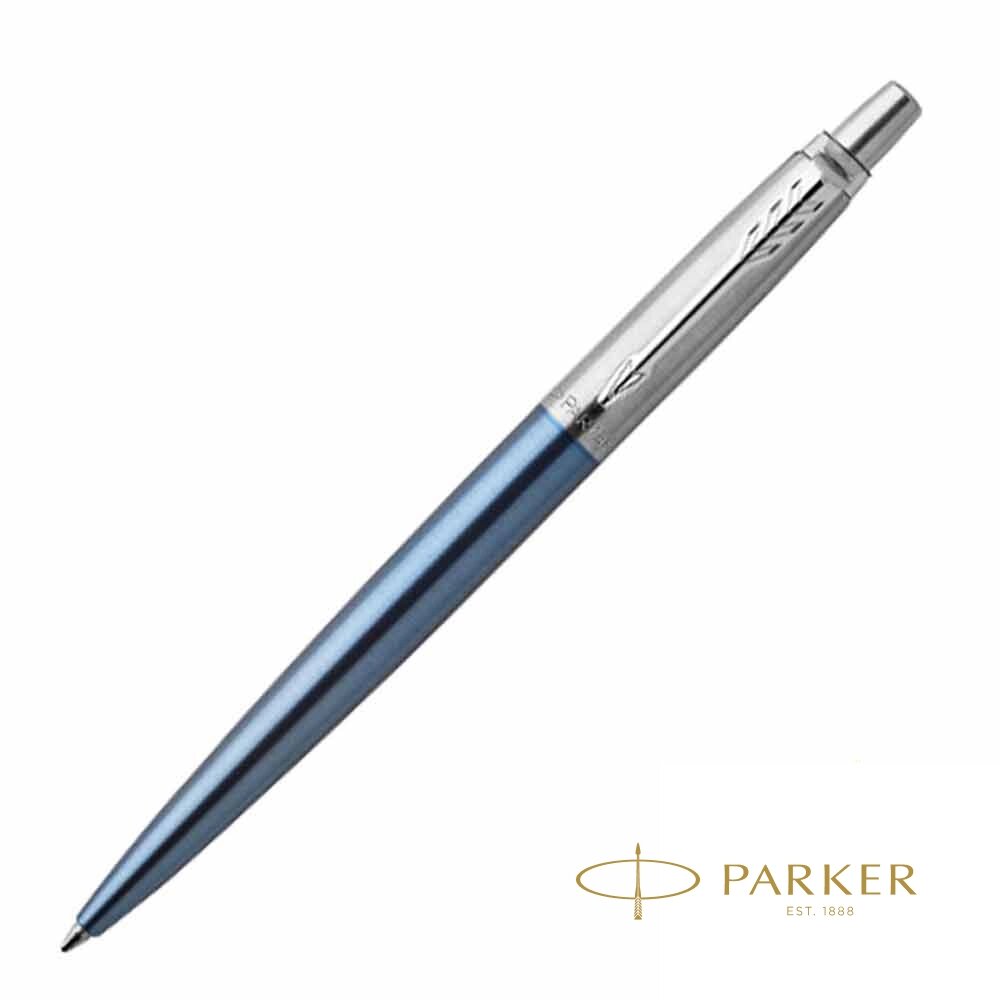 Ручка шариковая автоматическая "Parker Jotter Waterloo Blue CT", 0.7 мм, голубой, серебристый, стерж. синий от компании «Офистон маркет» - фото 1