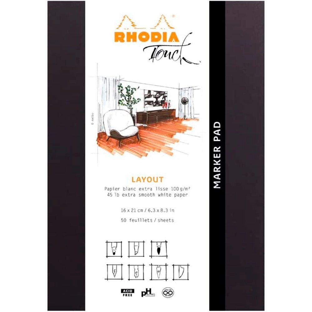 Скетчбук "Rhodia Touch Marker Pad", А5+, 100 г/м2, 50 листов, черный от компании «Офистон маркет» - фото 1