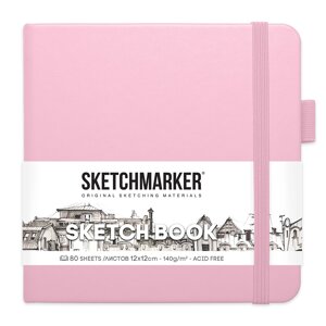 Скетчбук "Sketchmarker", 12x12 см, 140 г/м2, 80 листов, розовый