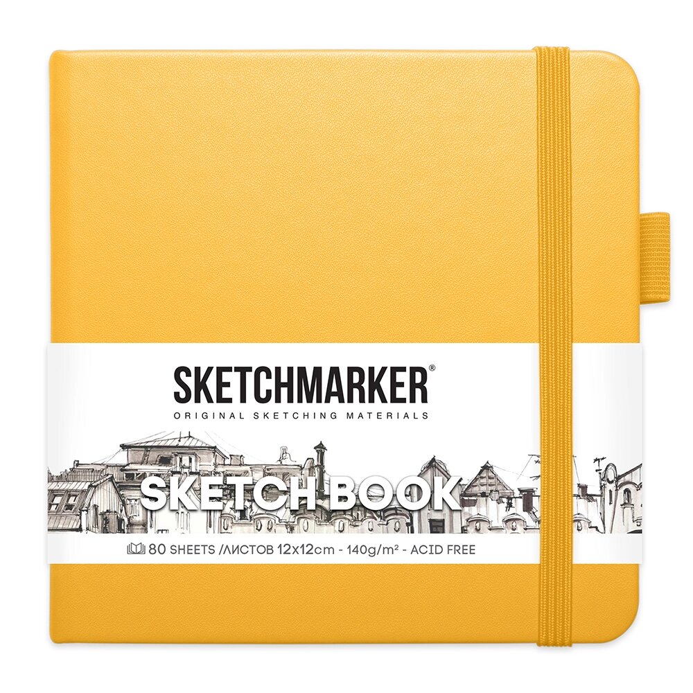 Скетчбук "Sketchmarker", 12x12 см, 140 г/м2, 80 листов, желтый от компании «Офистон маркет» - фото 1