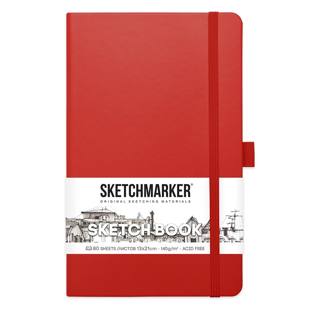 Скетчбук "Sketchmarker", 13x21 см, 140 г/м2, 80 листов, красный от компании «Офистон маркет» - фото 1