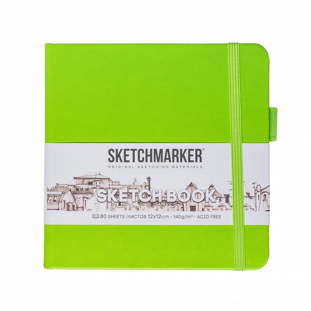 Скетчбук "Sketchmarker", 80 листов, 12x12 см, 140 г/м2, зеленый луг от компании «Офистон маркет» - фото 1