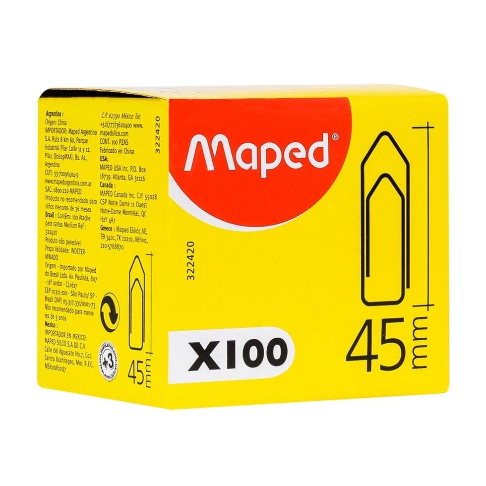 Скрепки Maped, 45 мм, 100 шт, серебристый от компании «Офистон маркет» - фото 1