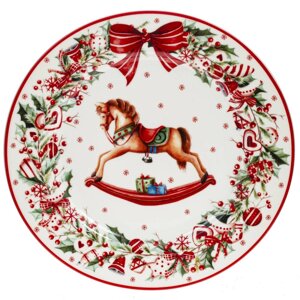 Тарелка фарфоровая "Рождество", 19 см, белый, красный