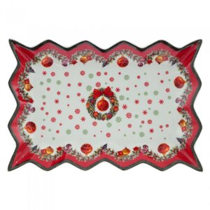 Тарелка "Новогодний венок", фарфор, 25.5 см, белый, красный