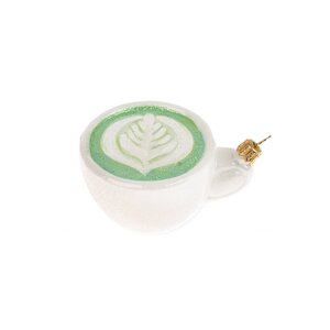 Украшение елочное "Matcha Latte Cup", 8 см, стекло, белый, зеленый