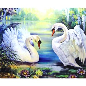 Алмазная мозаика живопись 30*40см Два белых лебедя DV-9517-14