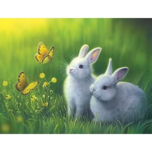 Алмазная мозаика живопись 40*50см Два кролика и бабочки DV-9514-13