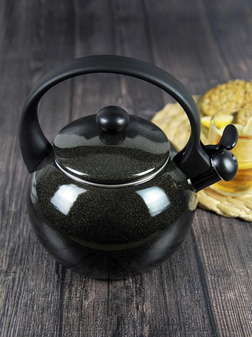 Чайник 2,2 л. эмалированный со свистком Kamille  с черной бакелитовой ручкой KM 1038A от компании MAXIMUM-POSUDA - фото 1