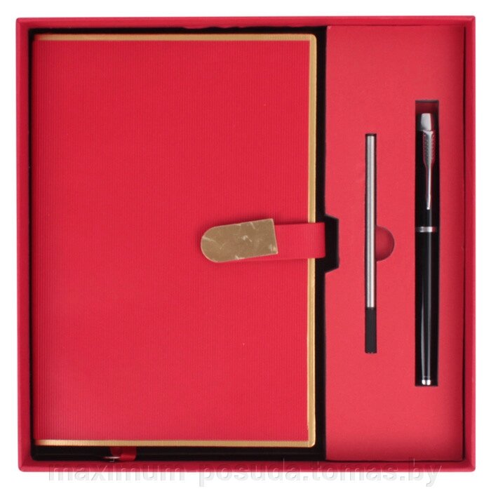 Набор подарочный (ежедневник недатир. А5 с магнитной застежкой + ручка) красного цвета DV-14225-1 от компании MAXIMUM-POSUDA - фото 1