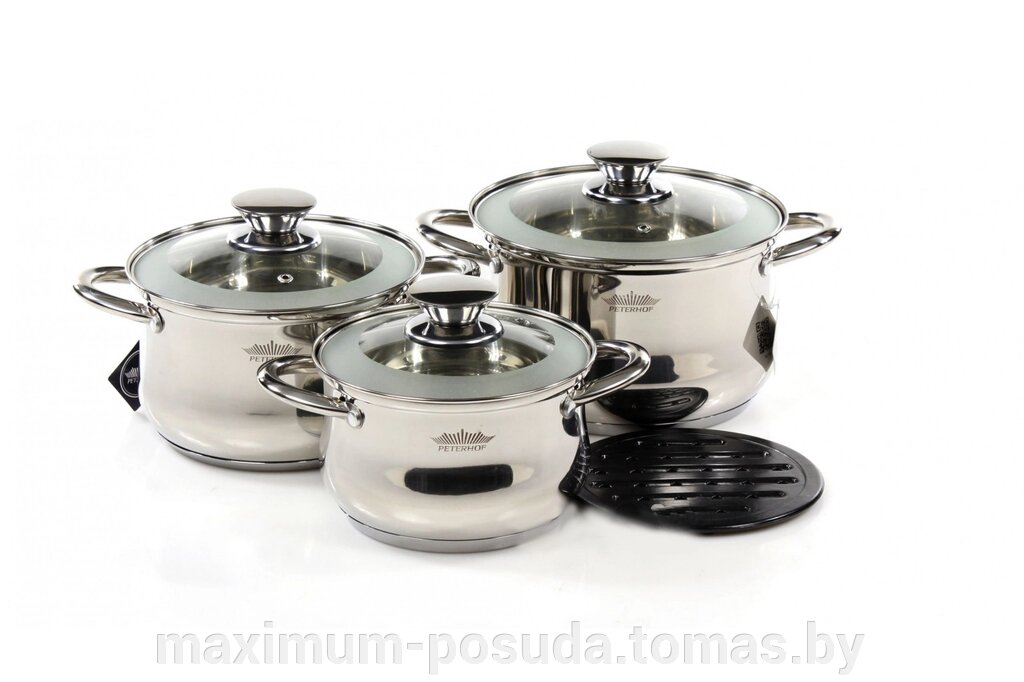 Набор посуды из 7 пр Кастрюля - 2,1 л, 2,9 л, 3,9 л, Бакелитовая подставка Peterhof PH-15728 от компании MAXIMUM-POSUDA - фото 1