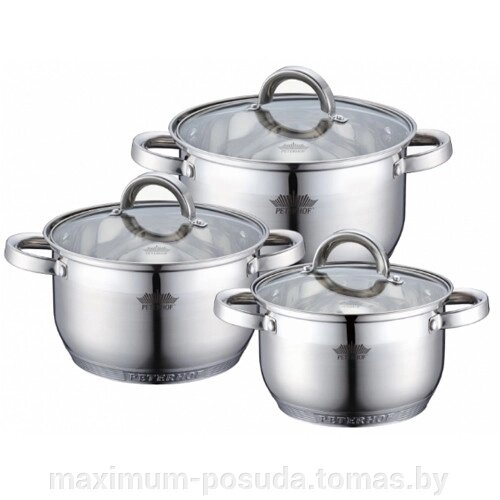 Набор посуды  из нержавеющей стали 6пр. Кастрюля - 2,9л ,3,9л, 5,1л Peterhof  PH-15771 от компании MAXIMUM-POSUDA - фото 1