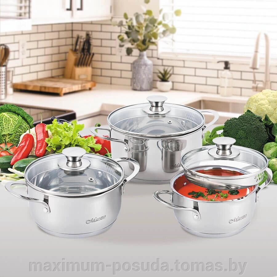 Набор посуды из нержавеющей стали  Maestro MR-3510-6L от компании MAXIMUM-POSUDA - фото 1