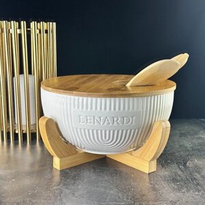 Салатник 24,5см на подставке с крышкой и кухонными принадлежностями 5пр. BAMBOO Lenardi 140-070