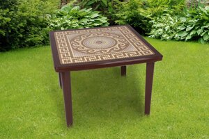 Пластиковый квадратный стол с деколем Греческии орнамент (шоколадный/шоколад)