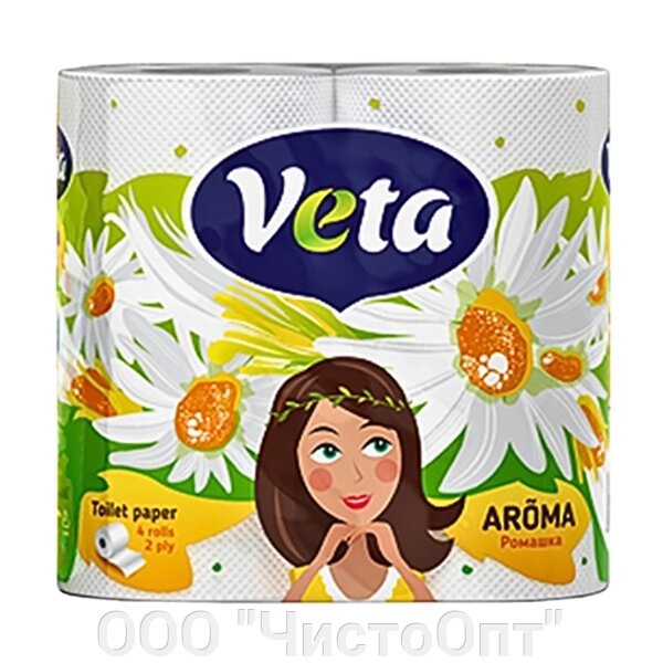 Бумага туалетная двухслойная "VETA AROMA", 4 рулона/уп, ароматизированная, ромашка, на втулке (20) от компании ООО "ЧистоОпт" - фото 1