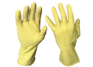 Перчатки хозяйственные латексные "Для деликатной уборки" с х/б напылением, желтые, 2 шт/уп., Komfi