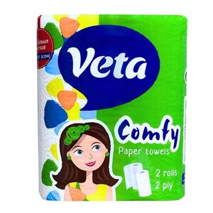 Полотенца бумажные в рулоне "VETA COMFY", двухслойные, на втулке, 2 рулона в упаковке (20)