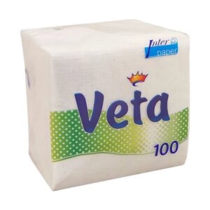Салфетки бумажные неокрашенные "VETA WHITE ECO" по 100 шт в упаковке, 100% целлюлоза (24)
